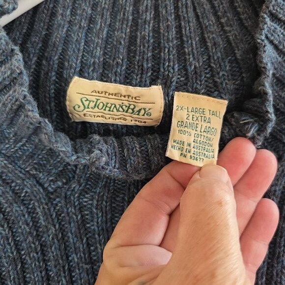 VTG 90’s St Johns Bay Mock Neck Fisherman Sweater Mens XXLT 2XLT Tight Knit - Picture 4 of 10